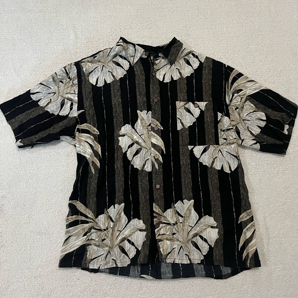 PURITAN Mens L Vintage Hawaiian Shirt Beach Palms Tropical Short Sleeve Vacation